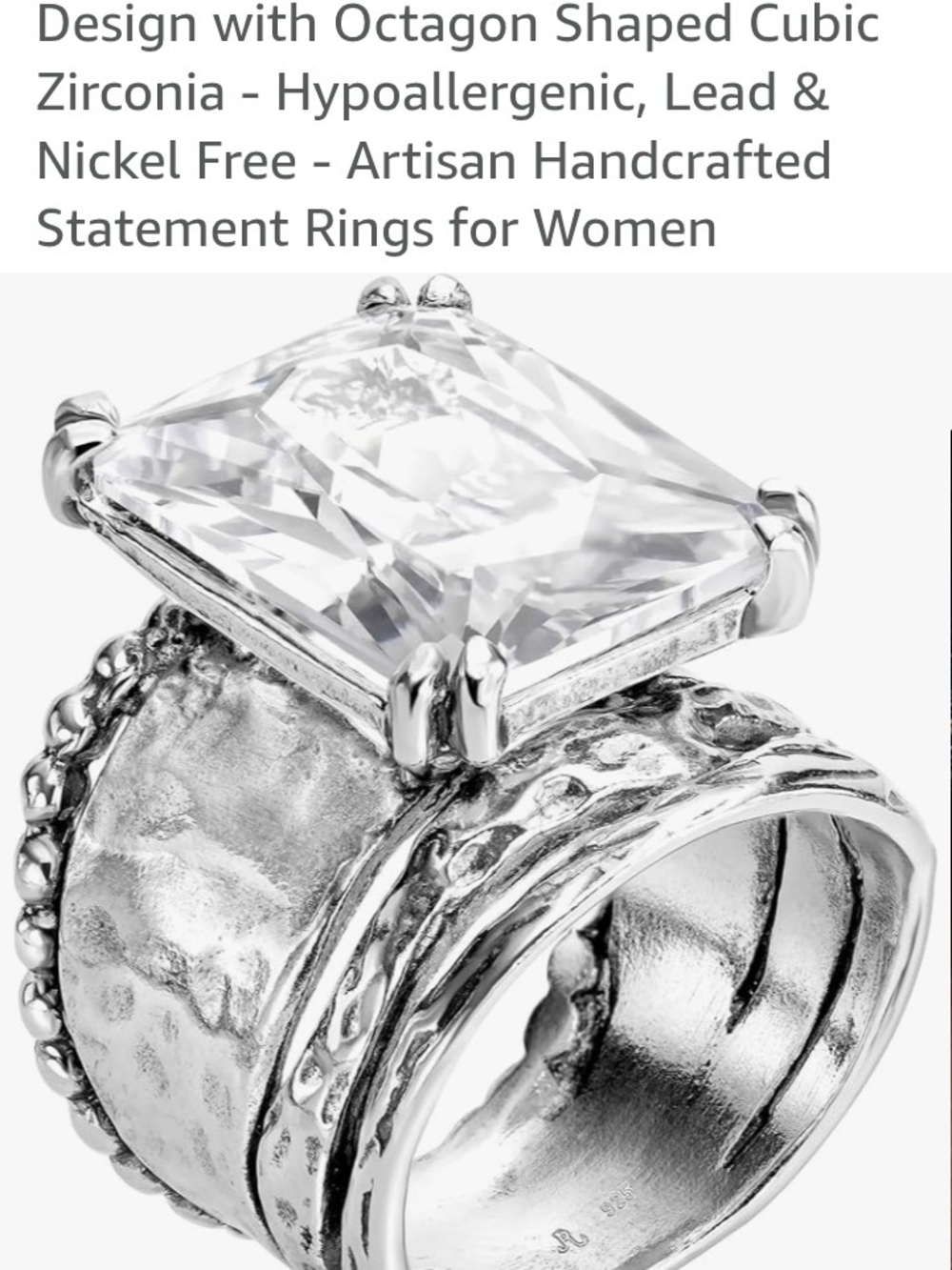 Jean Rachel Artisan Silver Octagon Cubic Zirconia Statement Ring - Silver